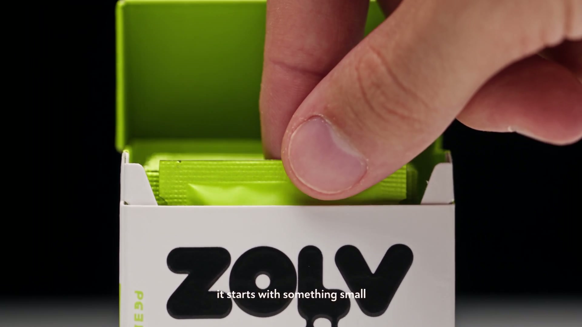 A ZOLV flip-top pack opened, showing the lime sachets inside